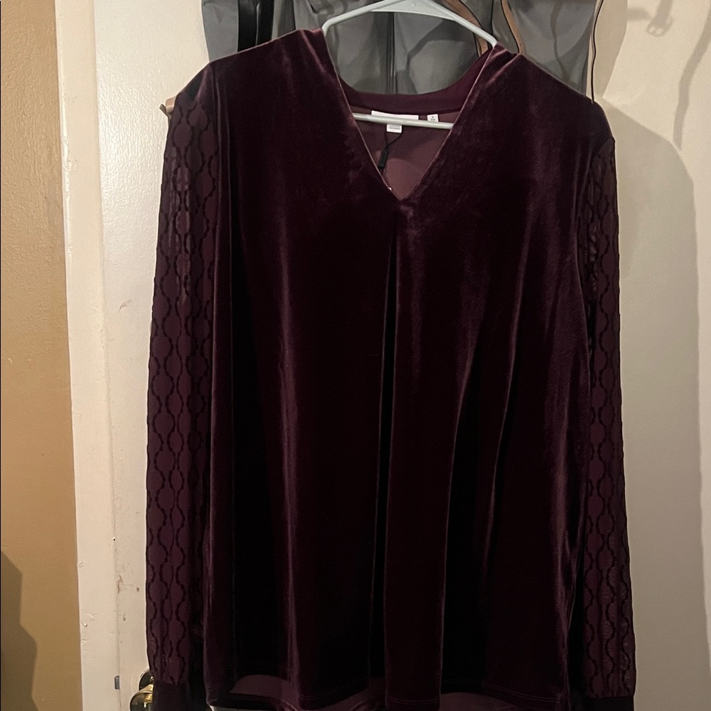 Chico's Velvet V-Neck Blouse - Deep Purple